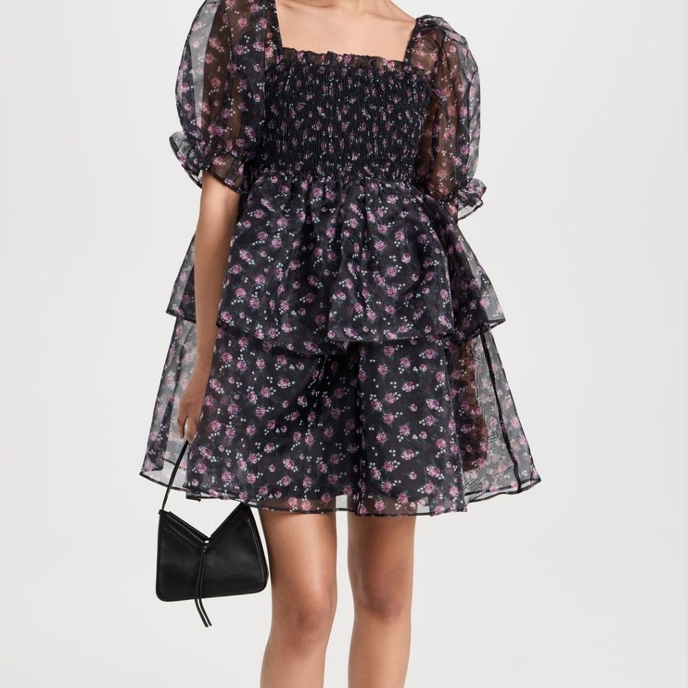 Endless Rose SIZE M Floral Sheer Puff Sleeve Dress NWT